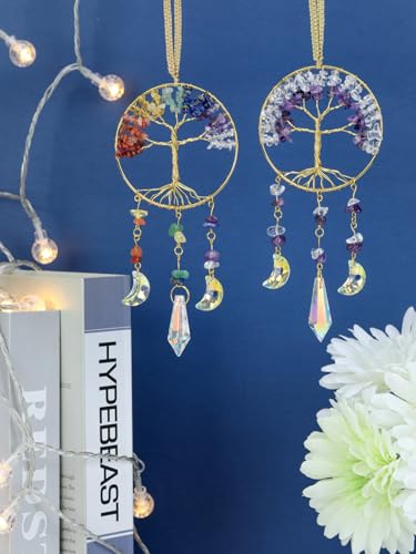 JOVIVI Chakra Crystal Tree of Life Hanging Crystals Spiritual Gifts for Women Mum Birthday,Sun Catchers for Windows Chakra Hanging Ornament Home Room Garden Decor Meditation Accessories For Women