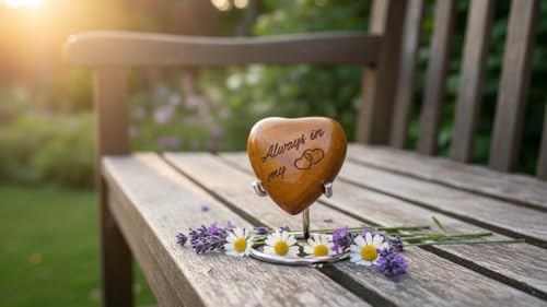 Wooden Heart Urn Keepsake Cremation Urn for Human pet Ashes Handcrafted Urn Heart Shaped - Perfect for Adults & Infants with Wooden Box & Stand 3 inch (Always in My Heart) Always in my Heart