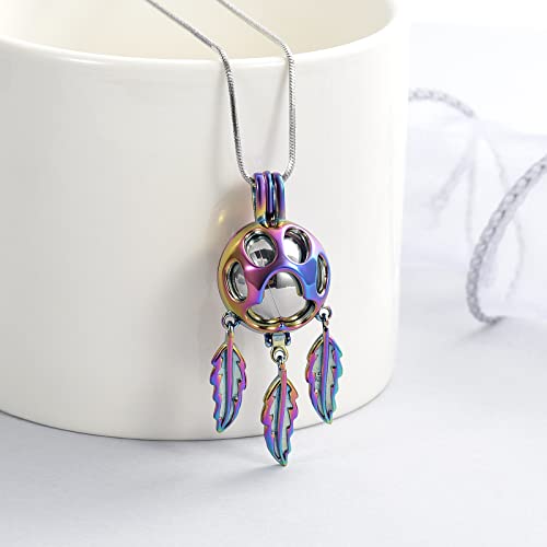 Minicremation Pet Cremation Jewelry for Ashes Paw Print Urn Necklace for Dogs Ashes Dream Catcher Hollow Ball Keepsake Pendant Necklace, Metal, not