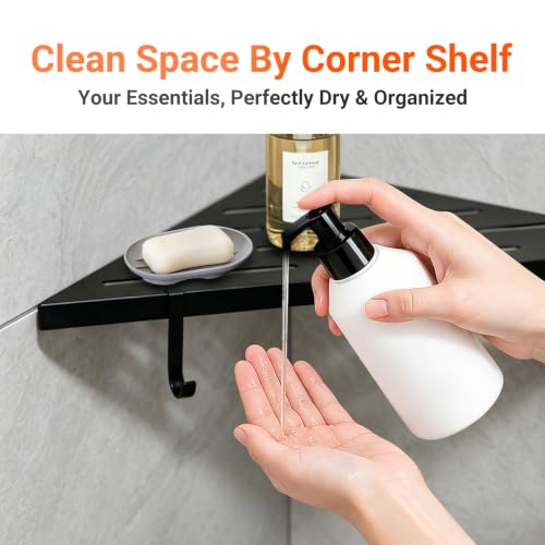Corner Shower Shelves, 10" Matte Black 304 Stainless Steel Recessed Shelf for Bathroom，With silicone soap dish and razor holder，Grout in Shelf with Hooks for Tiled Wall 2 Pack (Black)