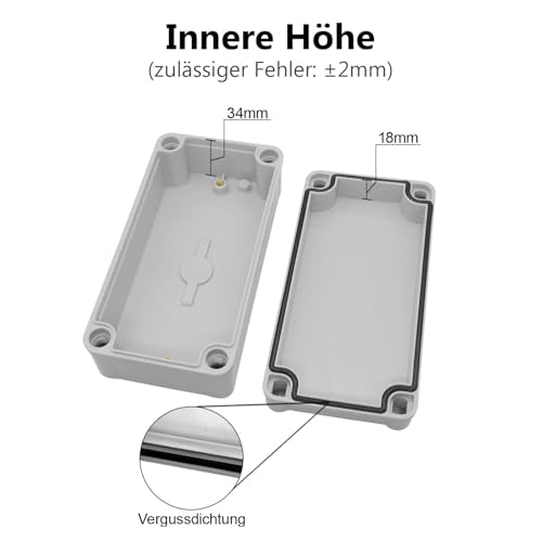 LeMotech IP67 Waterproof Junction Box, ABS Plastic Electrical Box, Dustproof Housing for Electronics, Junction Boxes for DIY Projects, Grey, 160 x 80 x 55 mm 160x80x55mm (1 piece)