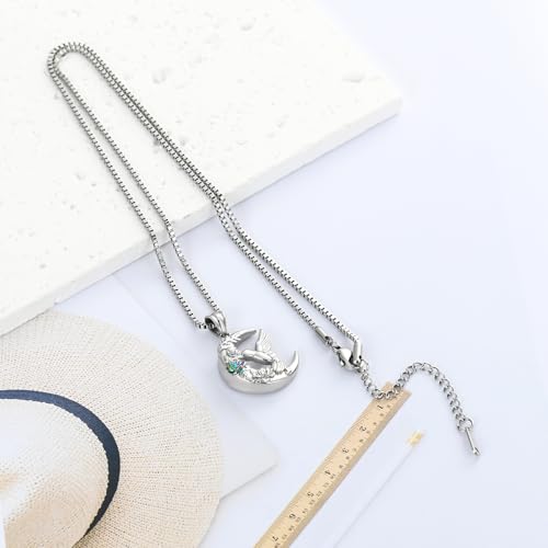 XSMZB Hummingbird Urn Necklace for Ashes of Loved One Rose Flower Moon Cremation Jewelry Ashes Holder Keepsake Pendant for Women Men Silver-Colorful