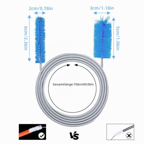 Aquarium Cleaning Brush, 155 cm Double Head Flexible Cleaning Brush, Aquarium Hoses, Filter, Pipe Brush for Aquarium Pipes, Aquarium Cleaning Brush, Hose Cleaning Tool, Hose Cleaner blue