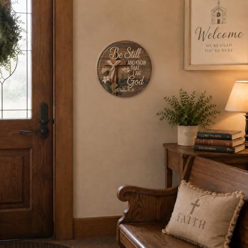 Be Still and Know I Am God Metal Sign 8x8in Round Scripture Plaque for Home Wall Decor Christian Gift Be Still and Know That I Am God