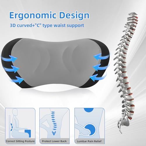 Lumbar Support Pillow for Office Chair - Lumbar Pillow for Car - Ergonomic Lumbar Support Pillow for Car Back Support Cushion Black With Gray Accents See main pic for strap option