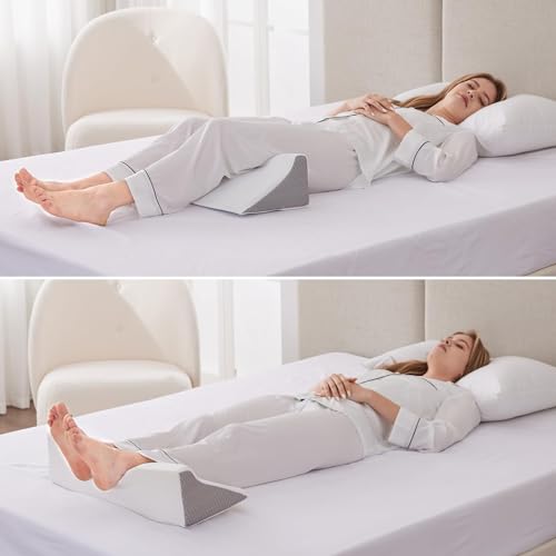 Bedluxe Wedge Pillow for Side Sleeping, Comfort Foam Back Pillow for Side Sleeper, Bed Wedges & Body Positioners for After Surgery, Pregnancy Support, Back Pain, Preventing Bedsores, White/Grey 23*10*6 Inch