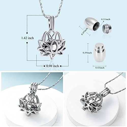 Imrsanl Cremation Jewelry for Ashes - Lotus Flower Ashes Pendant Necklace with Mini Keepsake Urn Memorial Ash Jewelry Silver