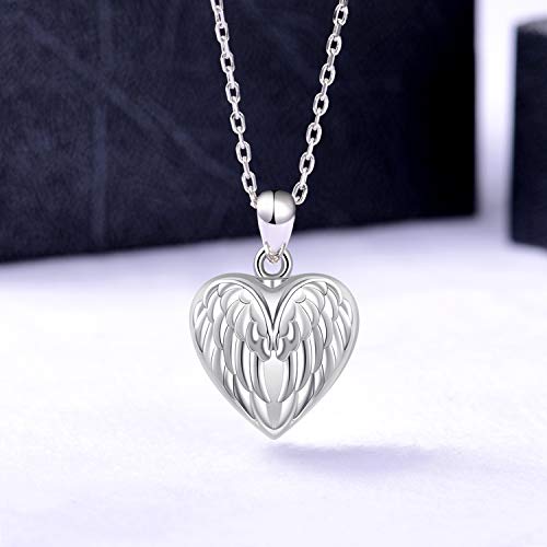 Jinlou Angel Wings Urn Necklace for Ashes Sterling Silver Forever in My Heart Cremation Jewelry for Women 2 Angel Wings urn