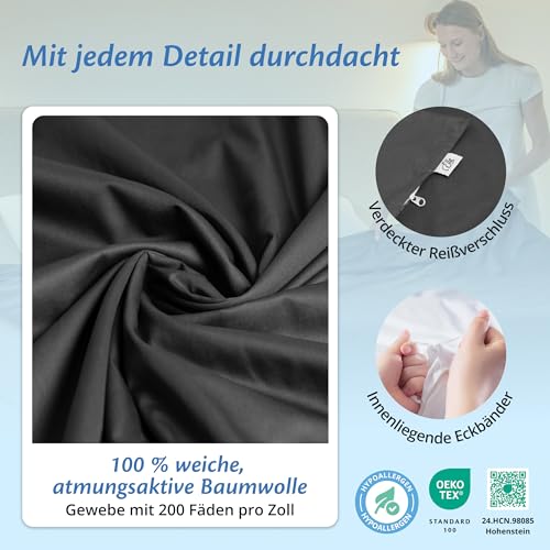 Ella Duvet Cover 135 x 200 cm for Weighted Blanket - Made from 100% Cotton - Suitable for 7 kg and 9 kg Weighted Blankets - Anthracite Grey