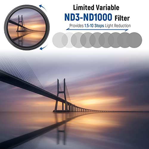 NEEWER 55mm Variable ND Filter ND3-ND1000, 1.5-10 Limited Stops Neutral Density Filter with HD Optical Glass & Double Sided 30 Layer Nano Coatings, Water Repellent/Scratch Resistant/Aluminum Frame