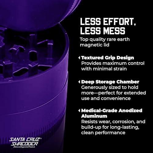 Santa Cruz Shredder Metal Herb Grinder Knurled Top for Stronger Grip 3-Piece Large 2.7" (Purple) Purple