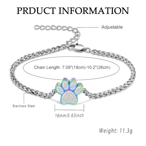 Paw Print Urn Bracelet for Ashes Dog/Cat Stainless Steel Cremation Jewelry Memorial Keepsake Adjustable Bracelets for Ash Holder Colorful