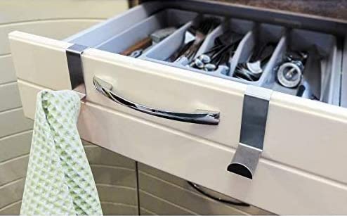 [Australia - AusPower] - Medi troia Pack of 4 Stainless Steel Reversible Over Door Cabinet Drawer Hooks Office Kitchen Towel Coat Hooks Rack (black) Black 