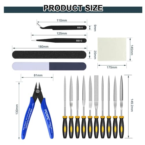 Hanboost 16Pcs 3D Printer Accessories for Cleaning and Finishing, High-Carbon Steel Needle Files, Polishing Bars & Tweezers Set for 3D Printing Enthusiasts, Model Builders and DIY Makers