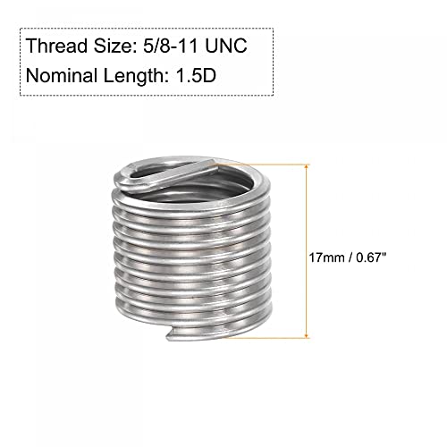 uxcell 5/8-11 UNC 1.5D 304 stainless steel helical wire thread inserts, coiled screw repair sleeves, 10pcs