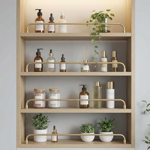 Brushed Gold Aluminum Alloy Shelf Guard Rail, Cabinet Storage Safety Bar, Decorative Shelf Railing for Kitchen Bathroom Closet Organizer, Wall Mounted Easy Installation（Pack of Two）(Black,20in) Black 20in