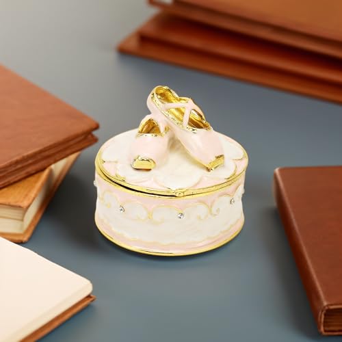 Pssopp Jeweled Ballet Shoes Trinket Boxes,Trinket Box Hinged Hinged Enameled Decorative Dance Jewelry Ornament Ring Holder Box Figurine for Gift