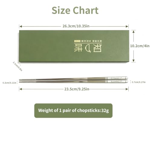 Metal Chopsticks Reusable 18/8 Stainless Steel Chopsticks Multipack Dishwasher Safe Chop Sticks Laser Engraved Non-slip Japanese Korean Chopstick for Cooking Eating 9 1/4 Inches 5 Pairs Gift Se