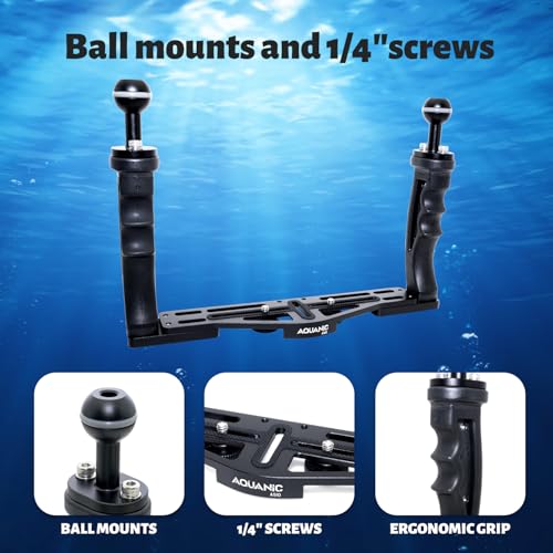 AQUANIC Underwater Camera Tray Handheld Stabilizer Tray Bracket for Camera Housing, Handle Aluminum Diving Grip for Gopro Divevolk, TG-5/6, RX100 V and Other Action Camera (Black) Black