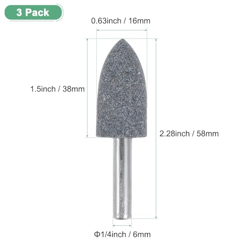 M METERXITY Pack of 3 Whetstones with Attachment 1/4 Inch (6 mm) Shaft Aluminum Oxide Polishing Sanding Bits for Rotary Tools 0 63 Inch (16 mm) Diameter 80 Grit Tip [Grey] 16mm