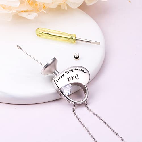 S925 Sterling Silver Urn Necklace for Ashes Cremation Memorial Keepsake Pendant Necklace Jewelry for Women Heart/Dad