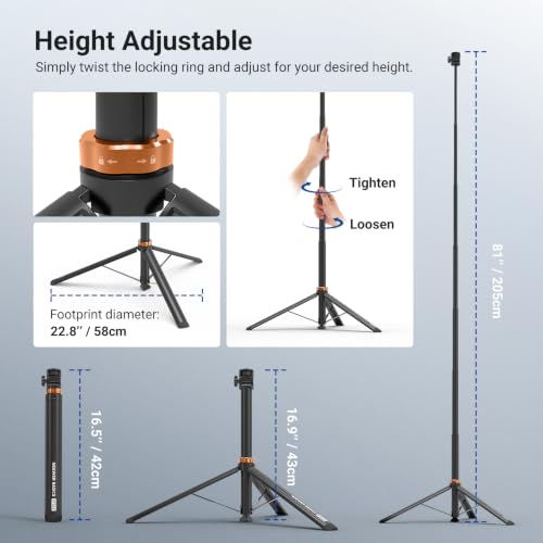 NEEWER Basics Photography Light Stand, 81" Extendable Metal Portable Adjustable Camera Tripod for Continuous Output Lighting, 1/4" Screw Compatible with Canon Nikon Sony DSLR Webcam Pocket 3, ST016