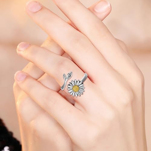 Sunflower Cremation Ring for Ashes 925 Sterling Silver Daisy Urn Ring Jewelry Keepsake Hair Memorial Locket for Women Mom 8