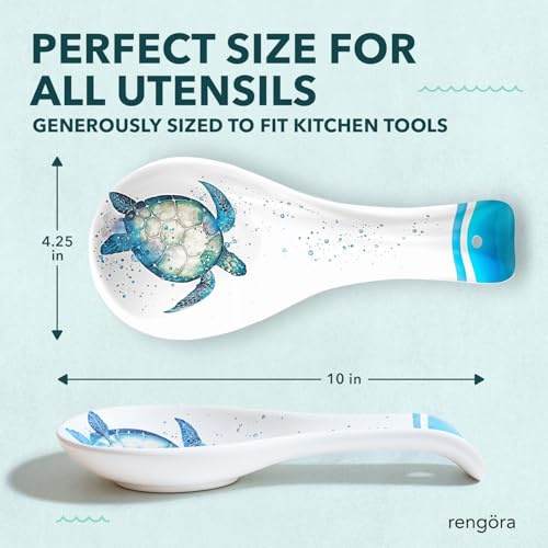 Rengöra Sea Turtle Spoon Rest, Ceramic Spoon Holder for Stove or Counter