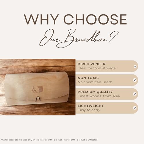 Large Birch Wood Bread Box 15″ | Natural Bread Storage Bin for Kitchen Countertop, Eco-Friendly Loaf Keeper | No Assembly Needed| Lightweight & Portable for Picnic, Camping & Travel