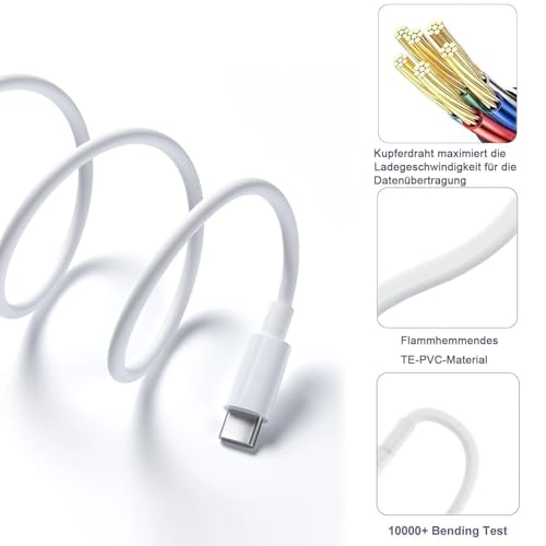 iPhone 16/17/15 Carplay Charging Cable, USB A to USB C Cable for iPhone 16, 16 Pro Max, 16 Plus, 16E, 17e/17Air, 15 Pro Max, AirPods Pro 3rd/2nd Gen/AirPods 4/Max 2/iPad Type-C Car Charging Cable White 1m