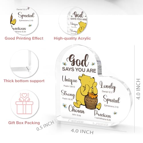 Cute Bear Inspirational Acrylic Desk Accessories Sign, Christian Religious Gifts for Women, Bear Bible Verse Encouragement Presents for Sister Mom Friend, Home Office Desk Decor Cheer Plaques Bear-5 4.0x4.0
