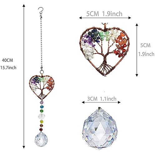 Window Hanging Suncatcher with Crystal, Tree of Life Suncatcher Garden Hanging Rainbow Maker Ornament (Tree of Life-Heart) Tree of Life-heart