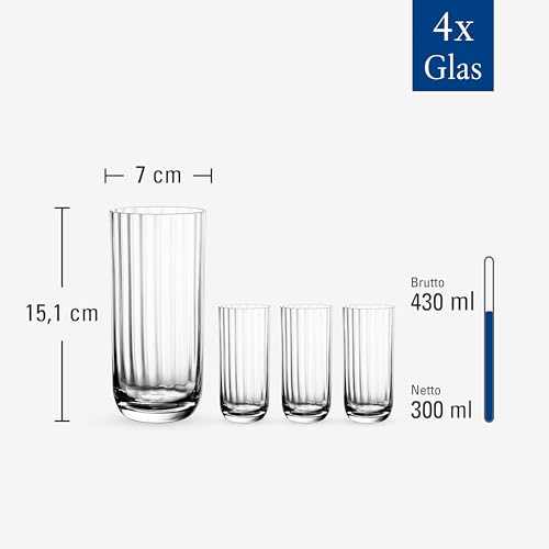 Villeroy & Boch Rose Garden Long Drink Glass Set of 4, Clear, 10 oz Classic