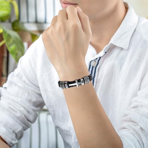 Urn Bracelet for Ashes With Leather Cremation Knot Cross Bracelet Stainless Steel Keepsake Cuff Bangle for Men Gifts With Funnel Kit & Bag Silver-20cm
