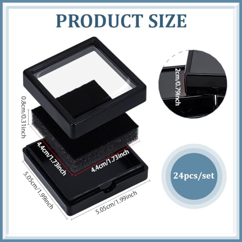 BENECREAT 24Pcs Black Gemstone Display Box, 2x2x0.8Inch Jewelry Box Container with Clear Top Lids for Gems, Festival Wedding Jewelry Packaging