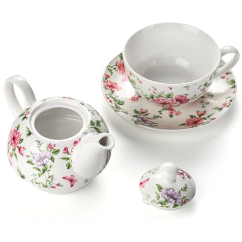 Tea Cup Set Ceramic Including 1 Teapot with lid 1 Tea Cup with 1 Sauser (C1) C1