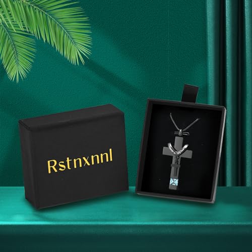 Cross Cremation Jewelry Urn Necklaces Urn Pendant Necklaces for Ashes Memorial Keepsake Pendant for Women Men Gifts With Funnel Kit & Bag Black+LightBlue