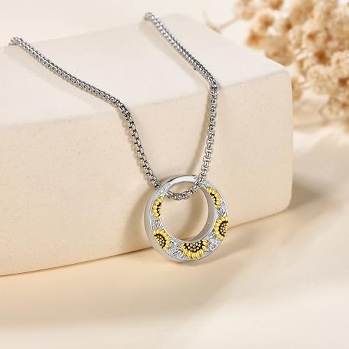 VONALA 925 Sterling Silver Sunflower Urn Necklace for Ashes for Women Ashes Necklace Simple Circle Cremation Jewelry