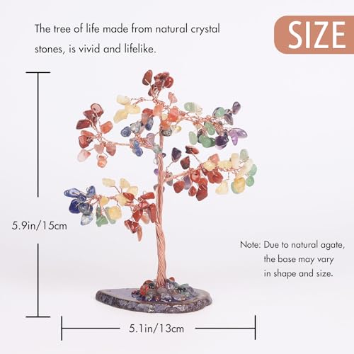 Pretty Jolly 7 Chakra Healing Stones Rainbow Crystals Tree of Life Positive Energy Gemstone Money Tree Spiritual Meditation Reiki Gifts with Agate Slice Base for Home,Office,Desk Feng Shui Décor