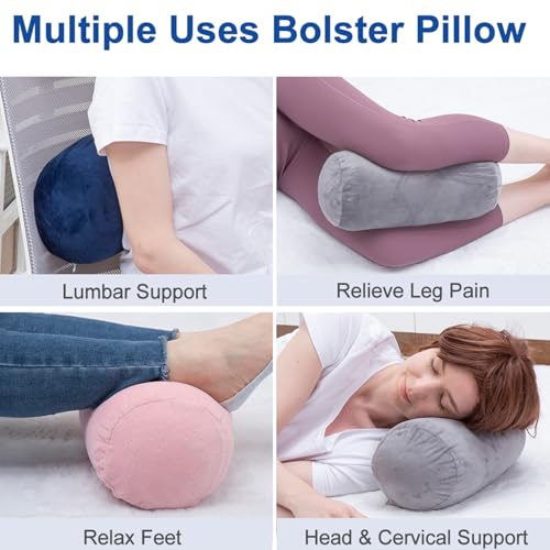 1 MIDDLE ONE Bolster Pillow with Removable Velvet Cover, Round Cylinder Neck Roll Pillow for Head, Back, Leg Support, Decorative Bed and Couch Pillow 16 x 6 Inches (Grey) Grey 16 inch