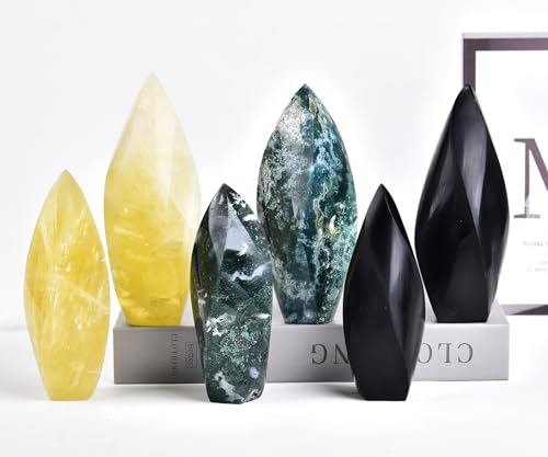 JIC Gem Black Obsidian Spiral 4 Sides Crystal Obelisk Tower 1.1-1.7 Lbs