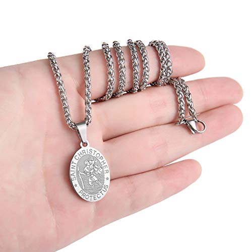 RS Saint St Michael/Christopher/Jude/Benedict/Joseph/Anthony Medal Necklace for Men Boys 24 In Religious gifts Silver saint christopher