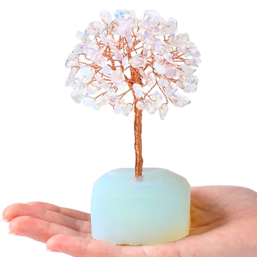 QINJIEJIE Opalite Healing Crystals Tree Decor Natural Stone Tree of Life Opal