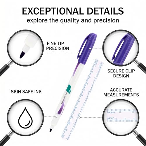 Skin Marker Pens, 2 Piece Set Skin Marker Pens for Permanent Makeup and Cosmetic Line Marking and Positioning with 2 Rulers