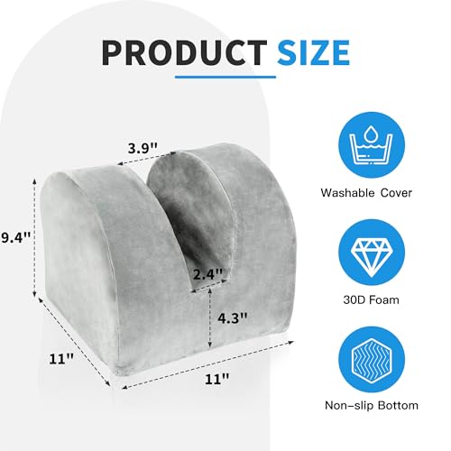 Knee Replacement Pillow for Recovery - Leg Elevation Pillow with Firm Foam for Post-Surgery Sleeping, Hip & Ankle Pain Relief & Swelling Reduction, Includes Washable Velvet Cover (Grey) Single-Layer