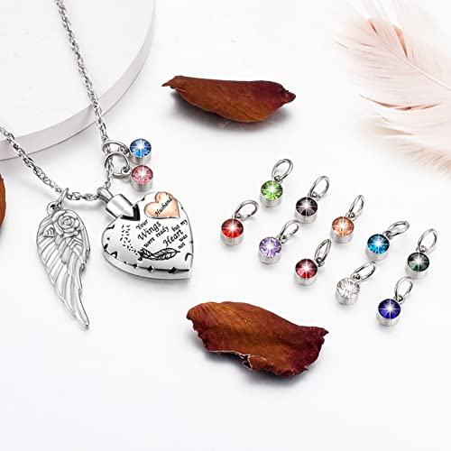 Dletay Heart Cremation Necklace for Ashes Cremation Jewelry with 12 Birthstones Urn Necklace for Ashes-Your Wings were Ready but My Heart was Not Husband