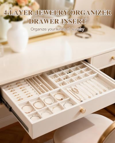 Velvet Jewelry Drawer Organizer Trays Set of 4, Beige 4 Layers