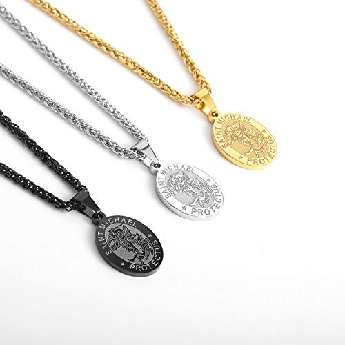 Zocomi Catholic First Communion Confirmation Gifts for Boys Men,Saint Christopher/Michael/Anthony/Jude/Joseph Medal Necklace，Oval Saint Patron Medal Religious Amulet Gifts Black St. Michael