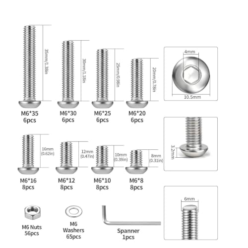 WUJIAQIU 178-piece M6 screw and bolt assortment kit with hex button head screws in storage case