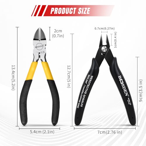 BOOSDEN Mini Pliers Set of 2 with 127 mm Side Cutters and Flush Cutters | For crafts, electronics, model making, cable ties, 3D printing and jewellery making